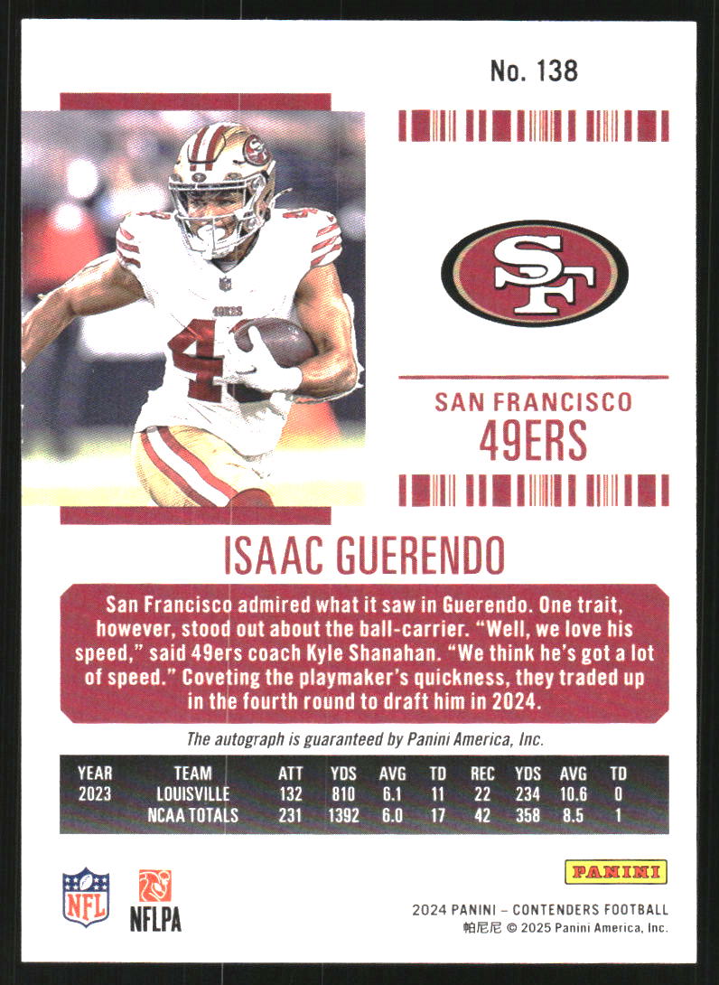 2024 Panini Contenders #138 Isaac Guerendo AU RC