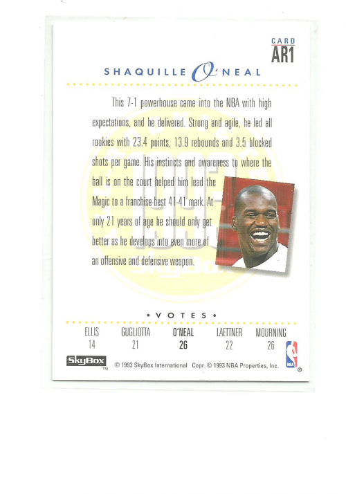 1993-94 SkyBox Premium All-Rookies #AR1 Shaquille O'Neal back image