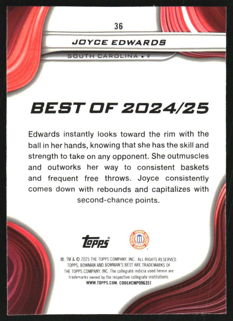 2024-25 Bowman's Best University Shimmer Refractors #36 Joyce Edwards