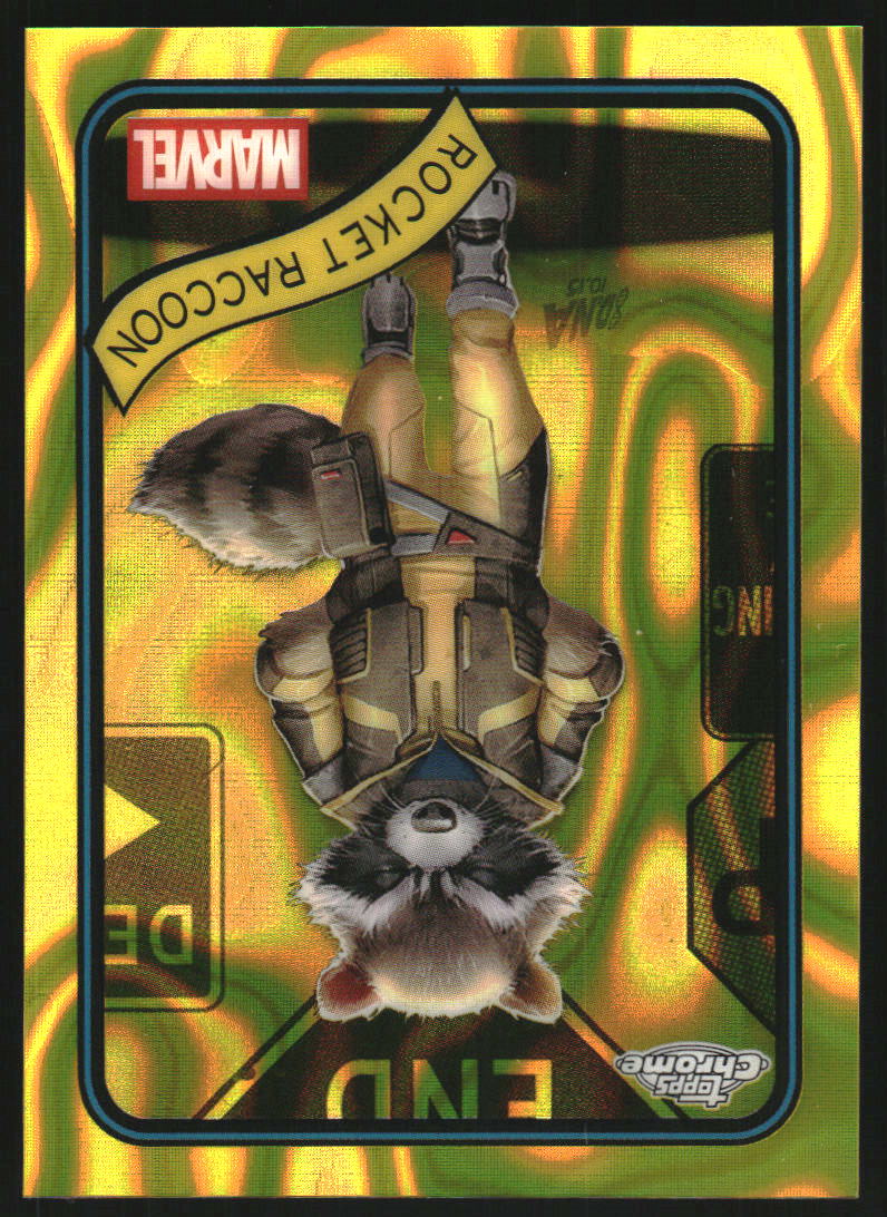 2025 Topps Chrome Marvel Yellow Lava #120 Rocket Raccoon on