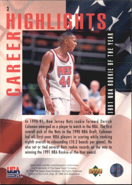 Derrick Coleman Rookie Of The Year Card Cards Blog