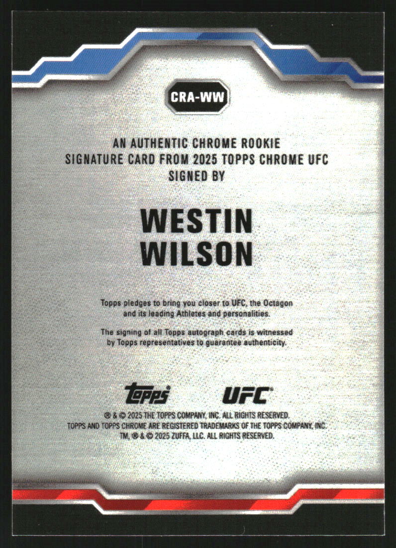 2025 Topps Chrome UFC Chrome Rookie Autographs Blue Refractors #CRAWW Westin Wilson