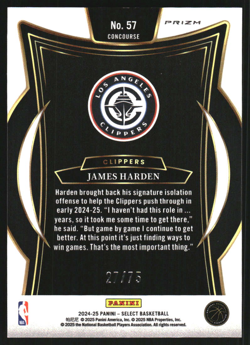 2024-25 Select Neon Green Prizms #57 James Harden /75