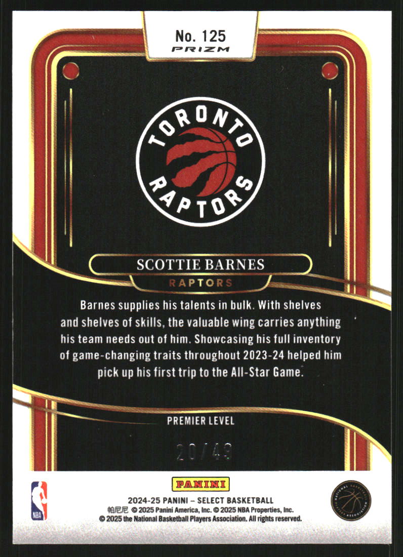 2024-25 Select Red Disco Prizms #125 Scottie Barnes /49 on