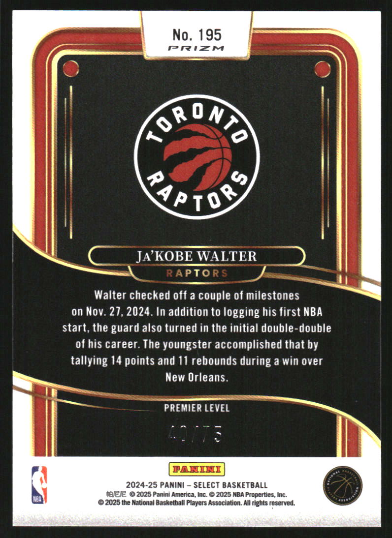 2024-25 Select Neon Green Prizms #195 Ja'Kobe Walter /75