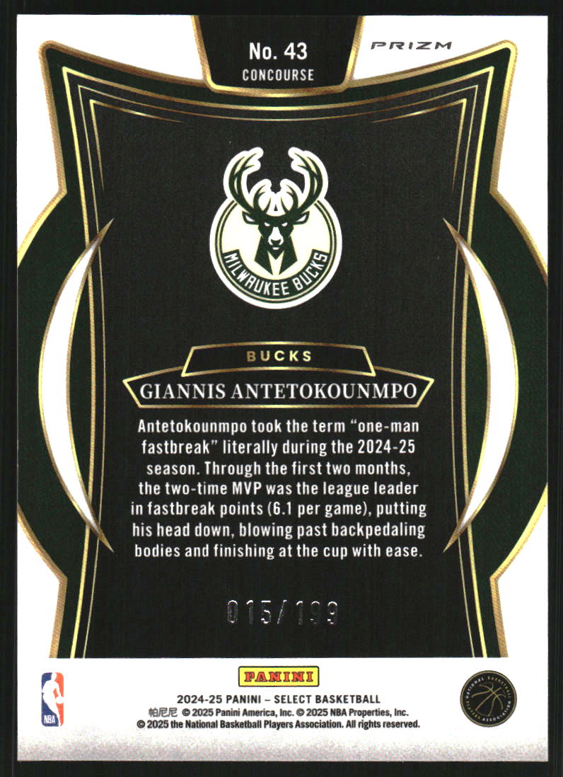2024-25 Select Red Prizms #43 Giannis Antetokounmpo /199