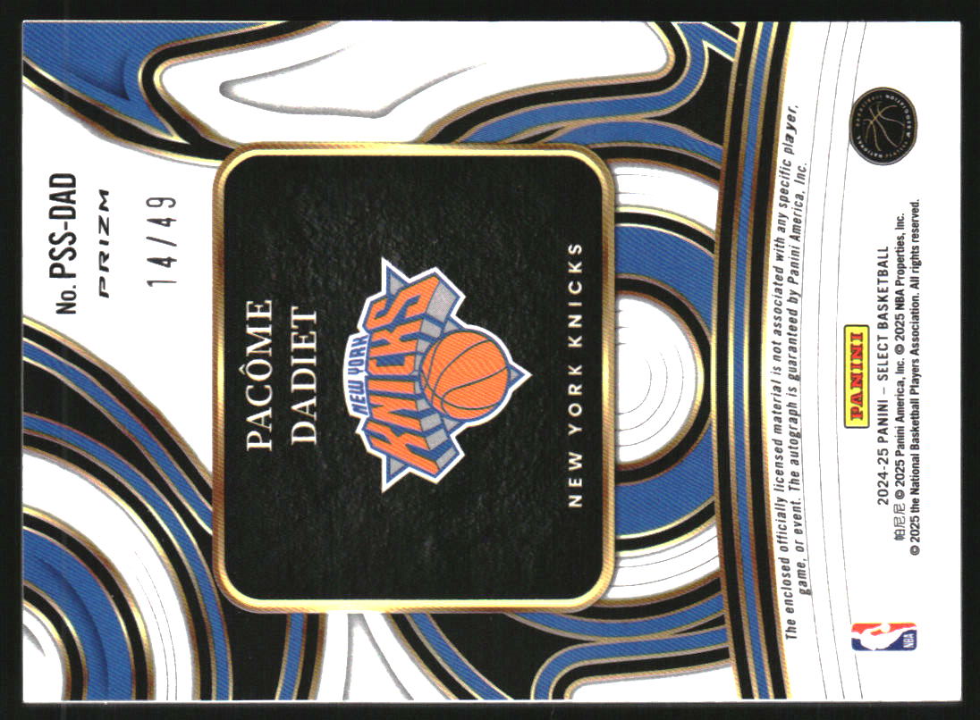 2024-25 Select Prime Selections Signatures White Prizms #28 Pacome Dadiet Auto /49