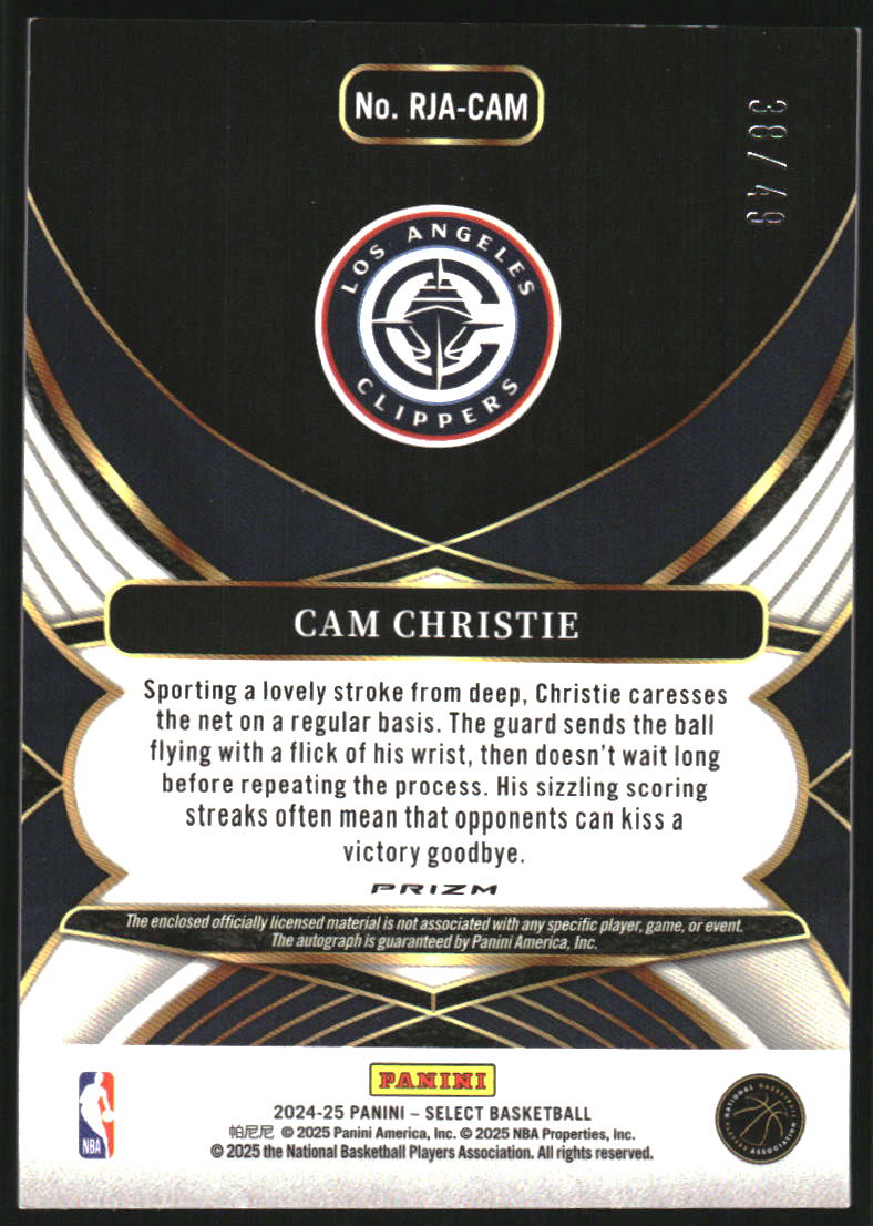 2024-25 Select Rookie Jersey Autographs Blue Prizms #34 Cam Christie Auto Jersey /49