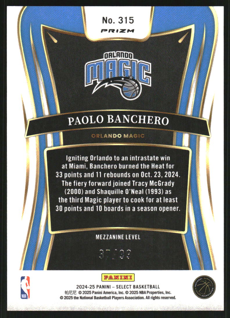 2024-25 Select Pink Cracked Ice Prizms #315 Paolo Banchero /99
