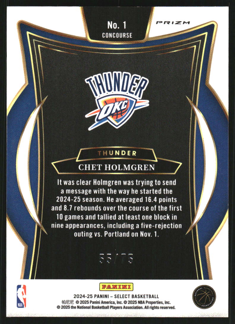 2024-25 Select Blue Wave Prizms #1 Chet Holmgren /75