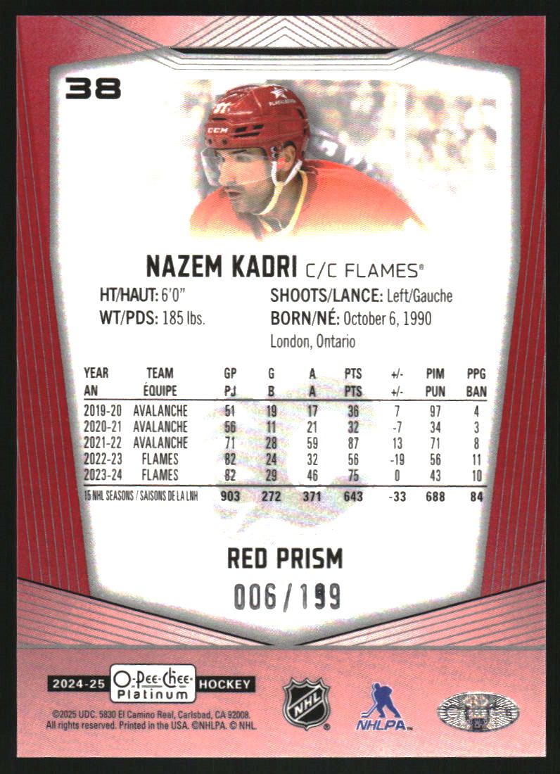 2024-25 O-Pee-Chee Platinum Red Prism #38 Nazem Kadri /199
