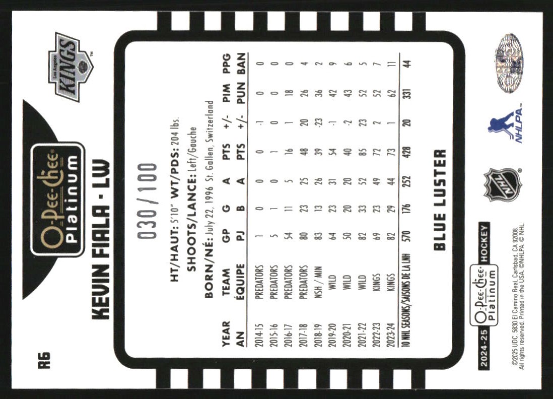 2024-25 O-Pee-Chee Platinum Retro Blue Luster #R6 Kevin Fiala