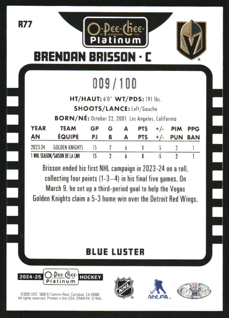 2024-25 O-Pee-Chee Platinum Retro Blue Luster #R77 Brendan Brisson /100