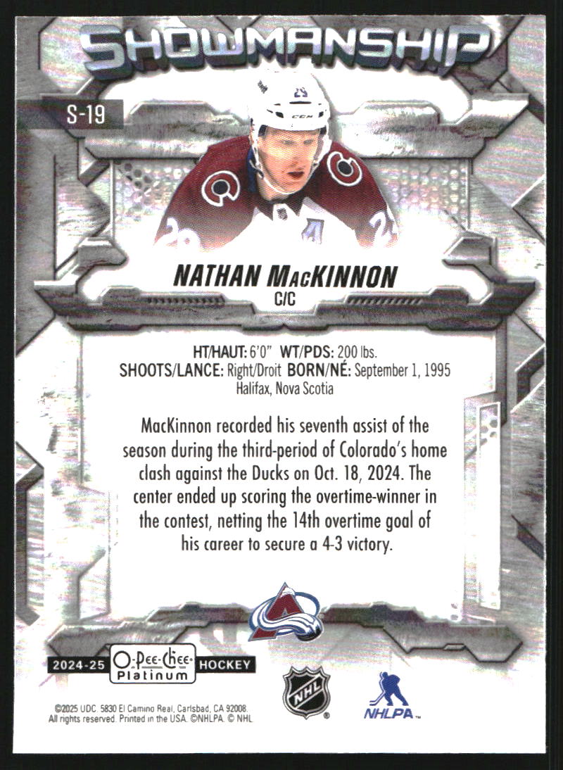 2024-25 O-Pee-Chee Platinum Showmanship #S19 Nathan MacKinnon