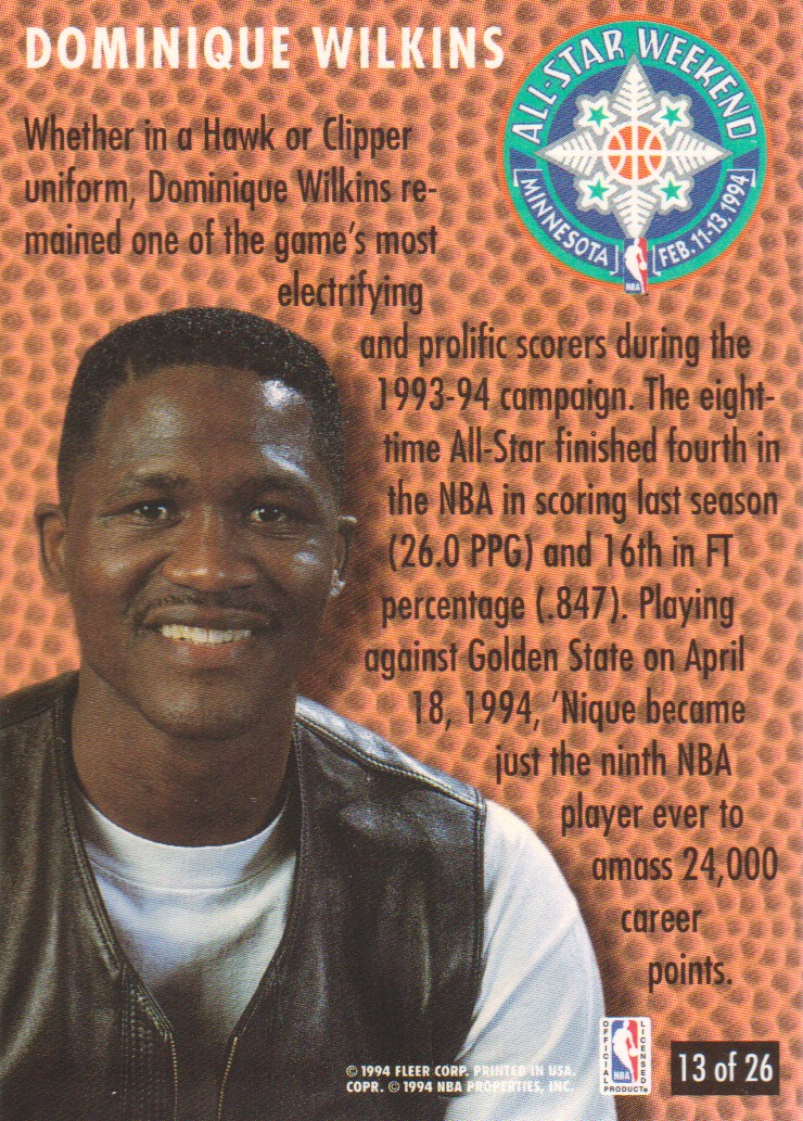 1994-95 Fleer All-Stars #13 Dominique Wilkins back image