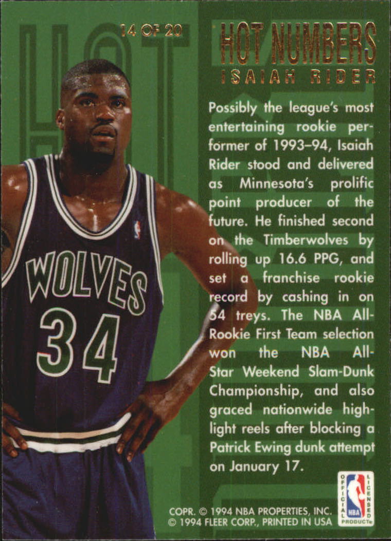 1994-95 Flair Hot Numbers #14 Isaiah Rider - NM-MT