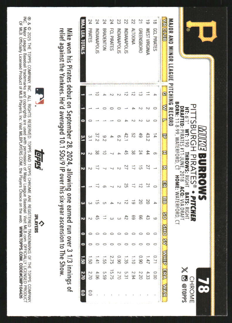 2025 Topps Chrome Aqua RayWave Refractors #78 Mike Burrows /199
