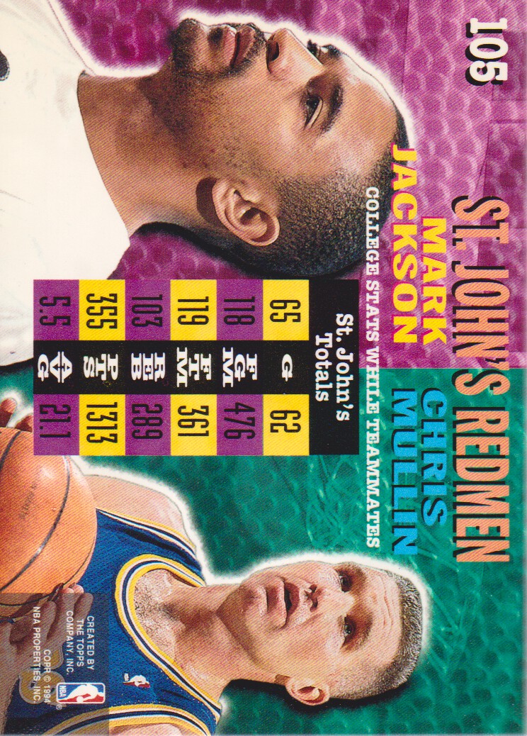 1994-95 Stadium Club Super Teams NBA Finals #105 Chris Mullin CT/Mark Jackson CT back image