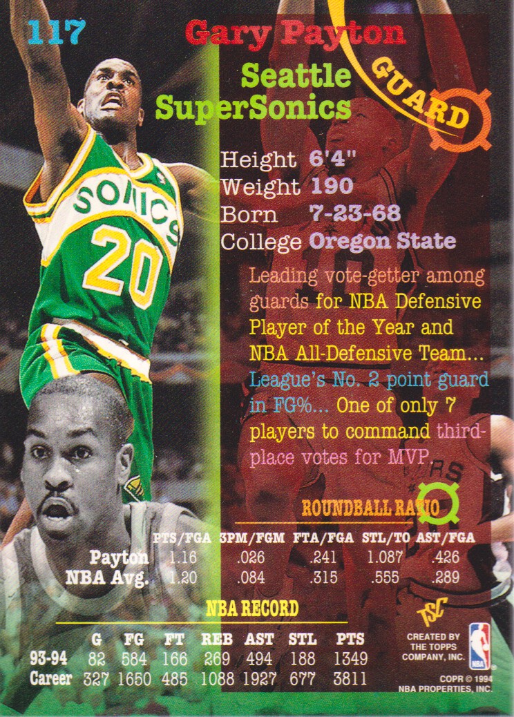 1994-95 Stadium Club Super Teams NBA Finals #117 Gary Payton back image