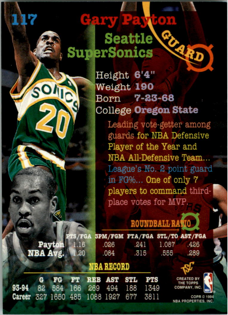 1994-95 Stadium Club Super Teams NBA Finals #117 Gary Payton back image