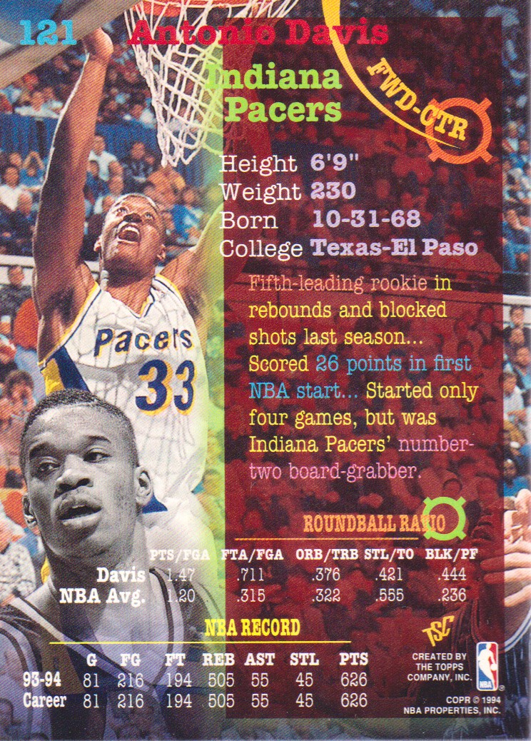 1994-95 Stadium Club Super Teams NBA Finals #121 Antonio Davis back image