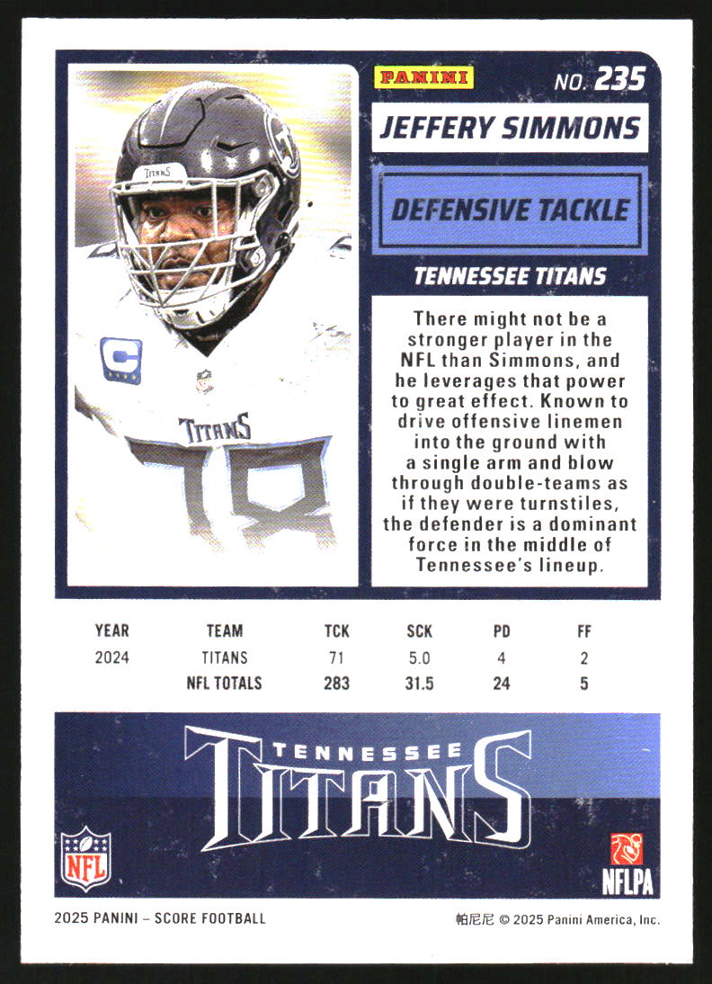 2025 Score Circular #235 Jeffery Simmons /299