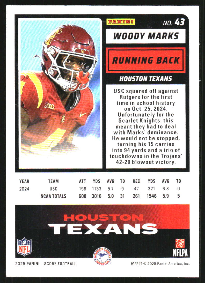2025 Score Rookies Circular #43 Woody Marks /299