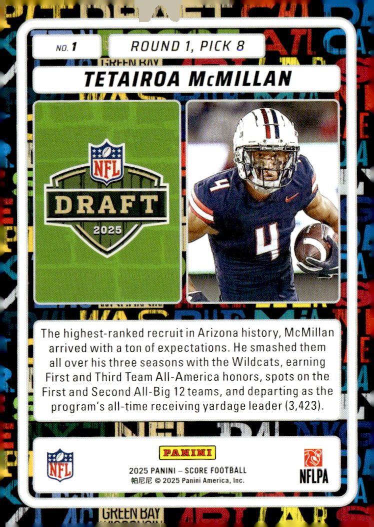 2025 Score NFL Draft #1 Tetairoa McMillan back image
