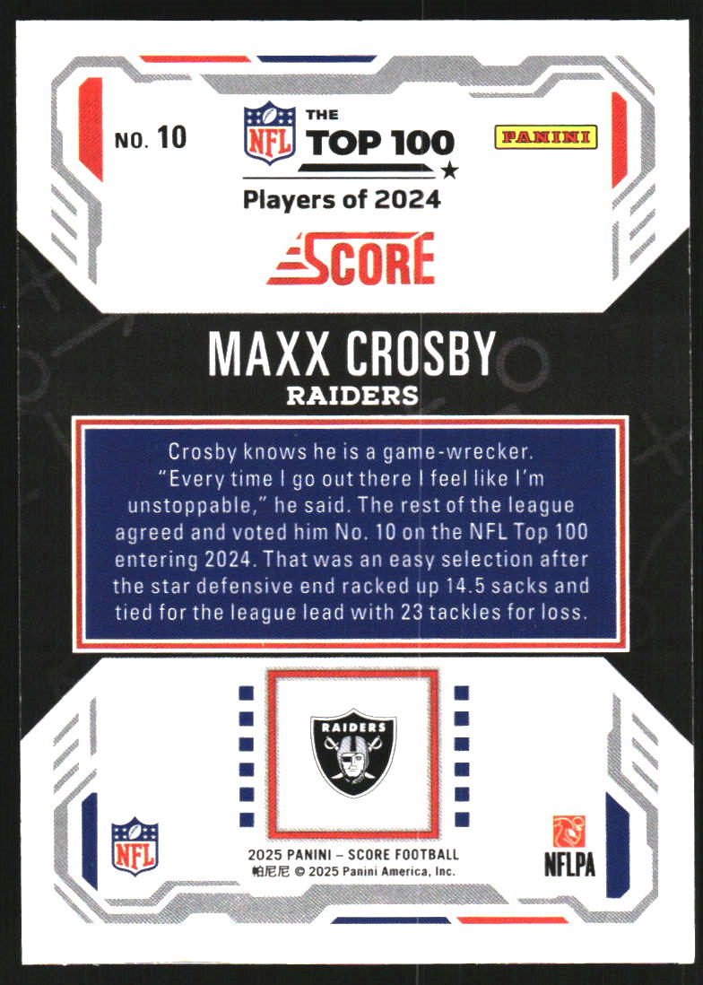 2025 Score Top 100 #10 Maxx Crosby back image
