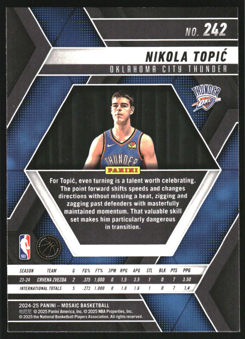2024-25 Panini Mosaic #242 Nikola Topic RC