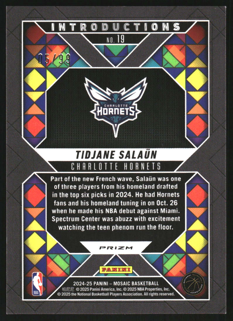 2024-25 Panini Mosaic Introductions Mosaic Purple #19 Tidjane Salaun