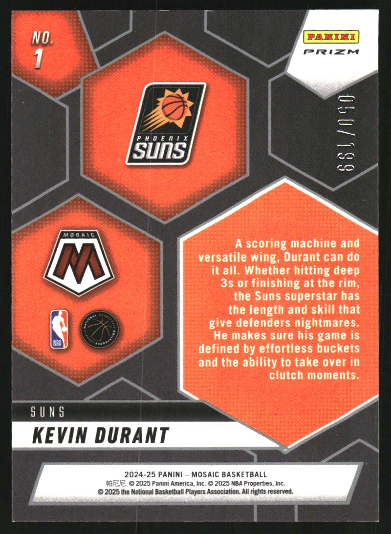 2024-25 Panini Mosaic Montage Mosaic Blue #1 Kevin Durant
