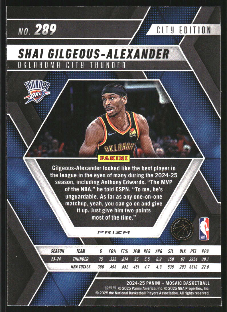 2024-25 Panini Mosaic Mosaic #289 Shai Gilgeous-Alexander City Edition