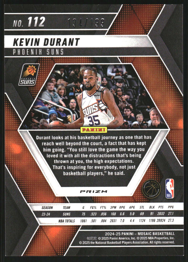 2024-25 Panini Mosaic Mosaic Blue #112 Kevin Durant /199