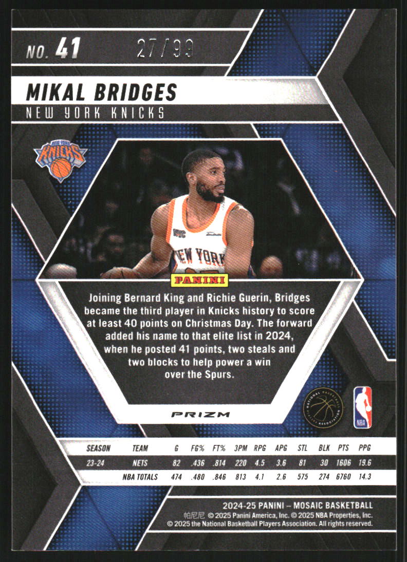 2024-25 Panini Mosaic Mosaic Fast Break Red #41 Mikal Bridges /99