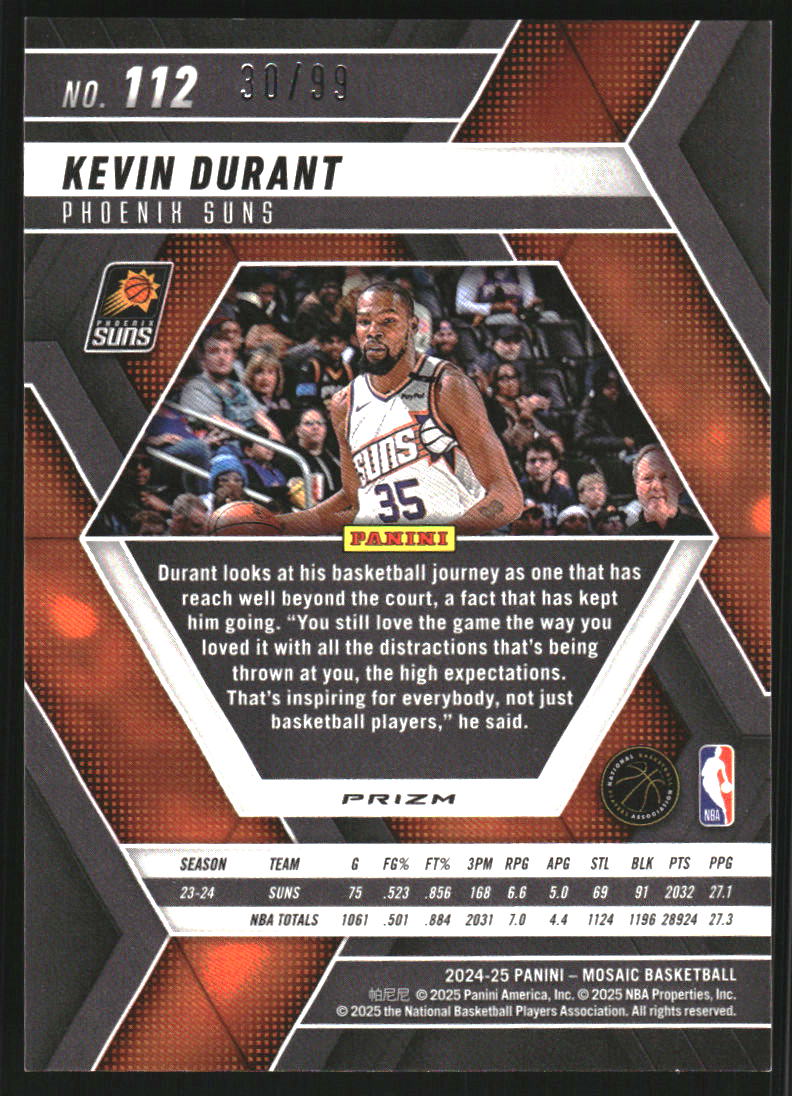 2024-25 Panini Mosaic Mosaic Fast Break Red #112 Kevin Durant /99