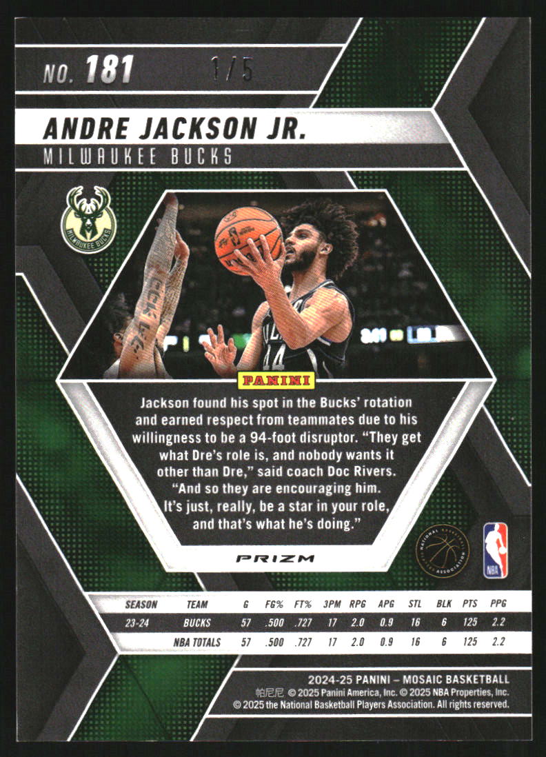 2024-25 Panini Mosaic Mosaic Gold Glitter #181 Andre Jackson Jr.