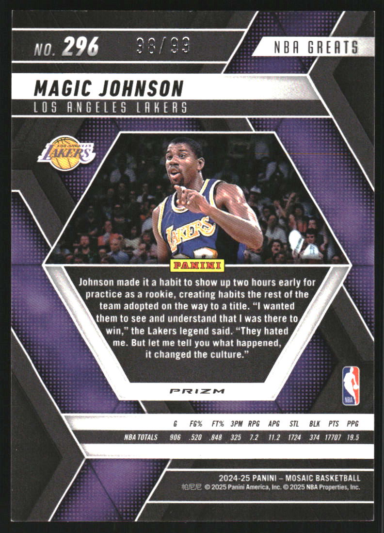 2024-25 Panini Mosaic Mosaic Purple #296 Magic Johnson Greats /99