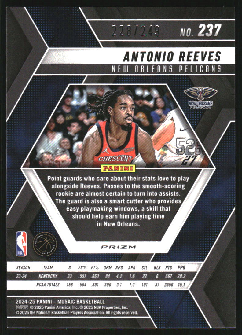 2024-25 Panini Mosaic Mosaic Purple Fluorescent #237 Antonio Reeves /249