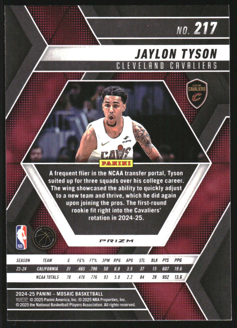 2024-25 Panini Mosaic Mosaic Reactive Yellow #217 Jaylon Tyson