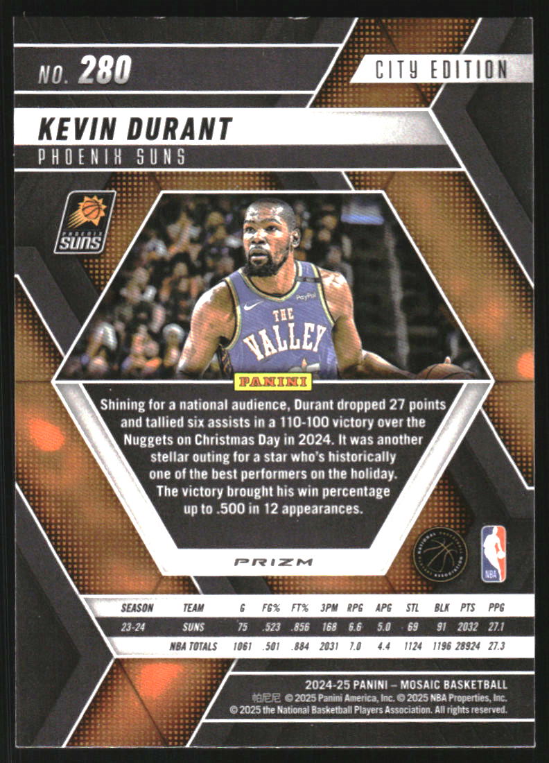 2024-25 Panini Mosaic Mosaic Reactive Yellow #280 Kevin Durant City Edition