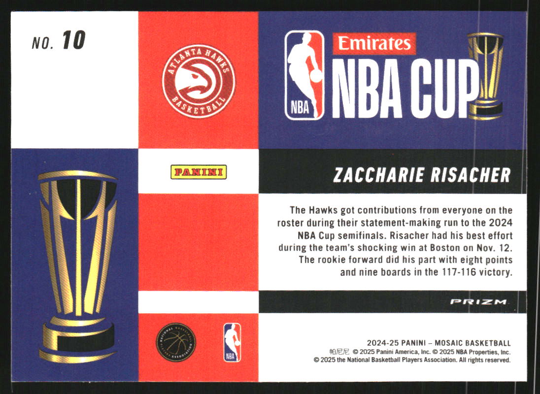 2024-25 Panini Mosaic NBA Cup #10 Zaccharie Risacher