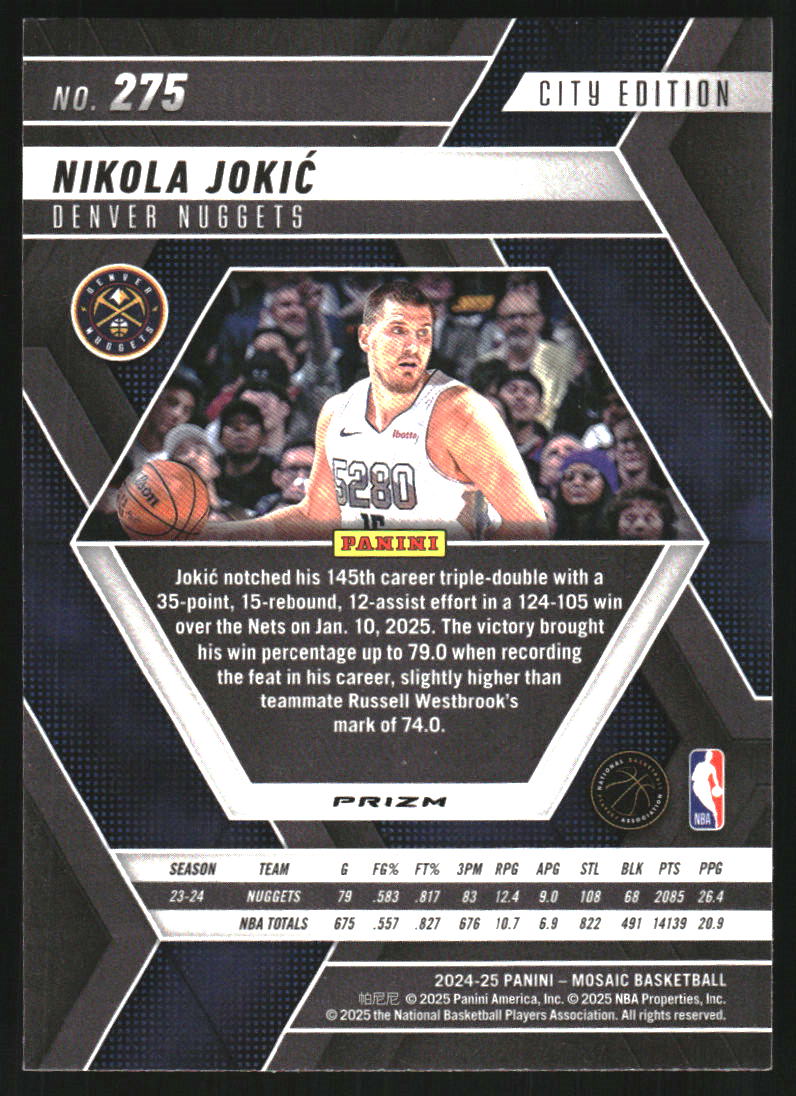 2024-25 Panini Mosaic Premium #275 Nikola Jokic/City Edition