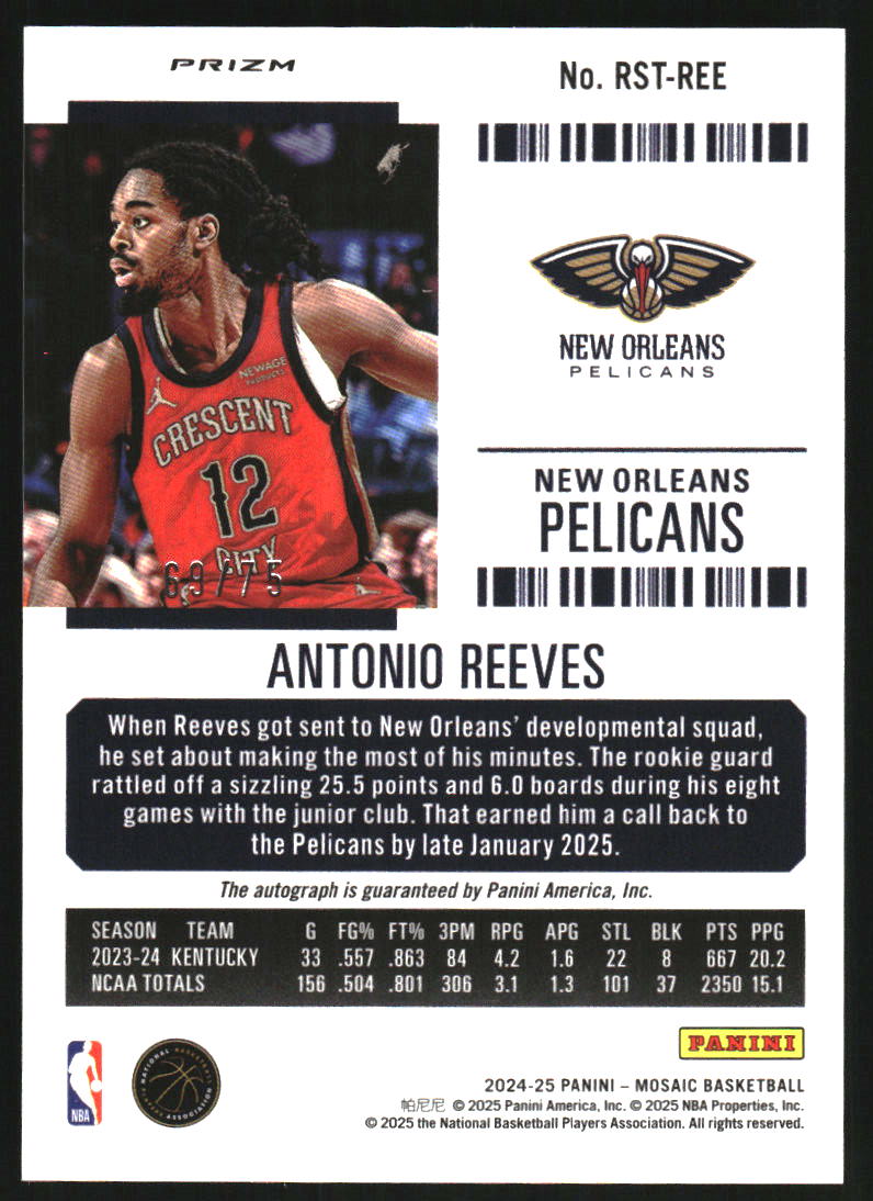 2024-25 Panini Mosaic Rookie Season Ticket Signatures Bronze #4 Antonio Reeves