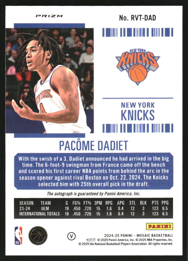 2024-25 Panini Mosaic Rookie Variation Season Ticket Signatures