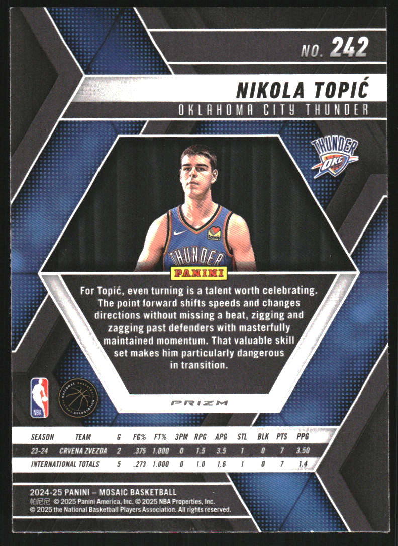 2024-25 Panini Mosaic Silver #242 Nikola Topic