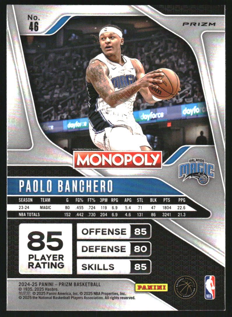 2024-25 Panini Prizm Monopoly White Cracked Ice #46 Paolo Banchero