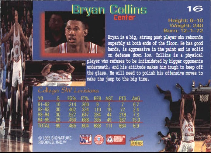 1995 Signature Rookies Draft Day Signatures #16 Bryan Collins back image