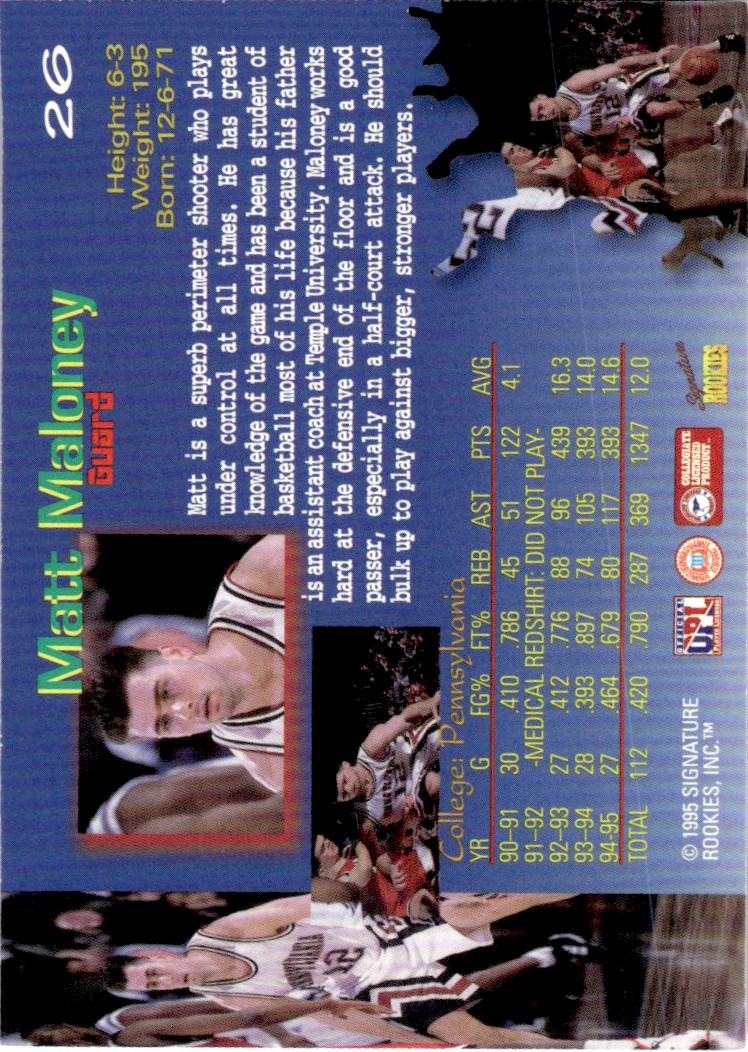 1995 Signature Rookies Draft Day Signatures #26 Matt Maloney back image