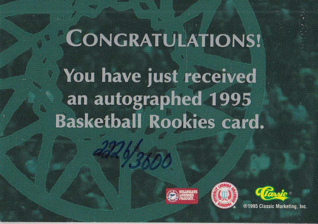 1995 Classic Autographs #45 Tyus Edney/3600 back image